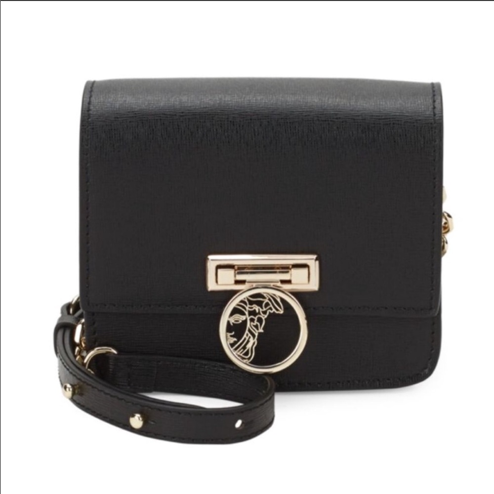 Small Saffiano Versace crossbody in black